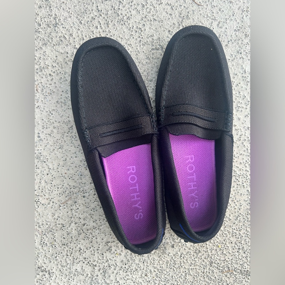 Rothy's Black Loafers with Purple Insole